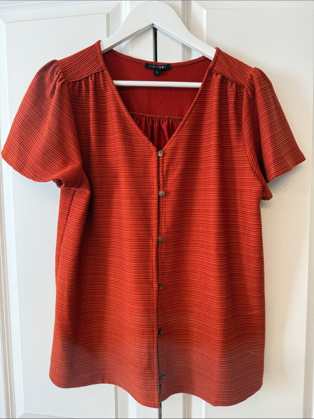 Papermoon Brick Red Button-Front Short Sleeve Top